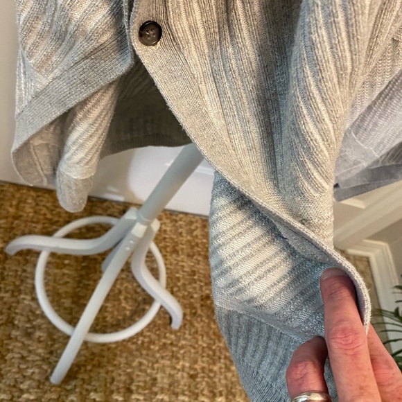 Cute Ribbed Mixed Stripes Open Sides Button Down Cardigan Poncho Sweater SS OS - Picture 9 of 10